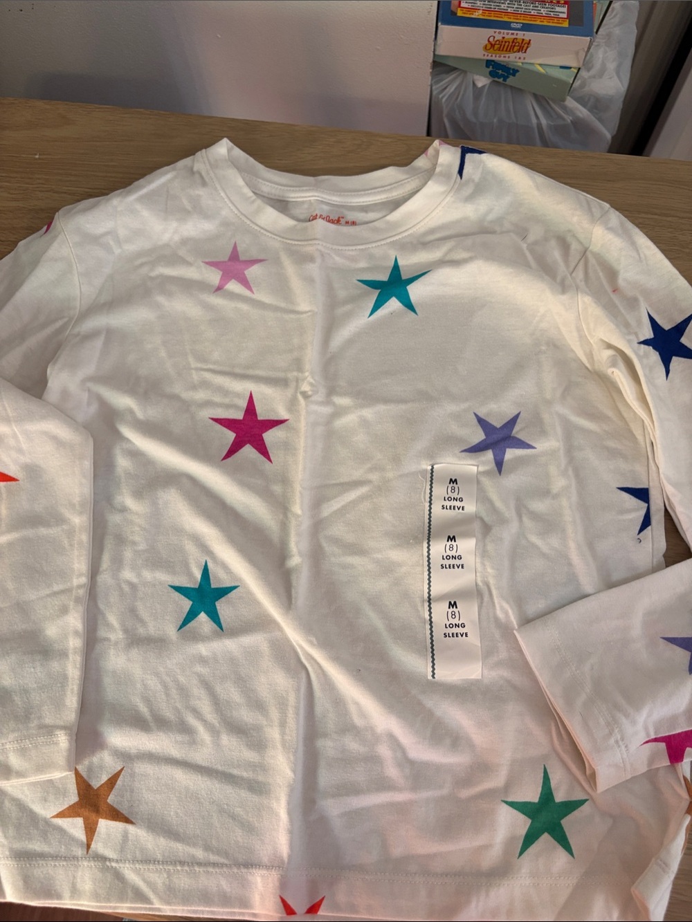 Cat & Jack White Long Sleeve Tee with Multicolor Stars